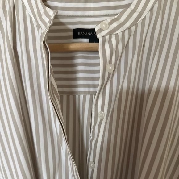 Banana Republic Organic Cotton Poplin Stripe Tie-Waist Midi Shirtdress White Tan - Picture 6 of 11